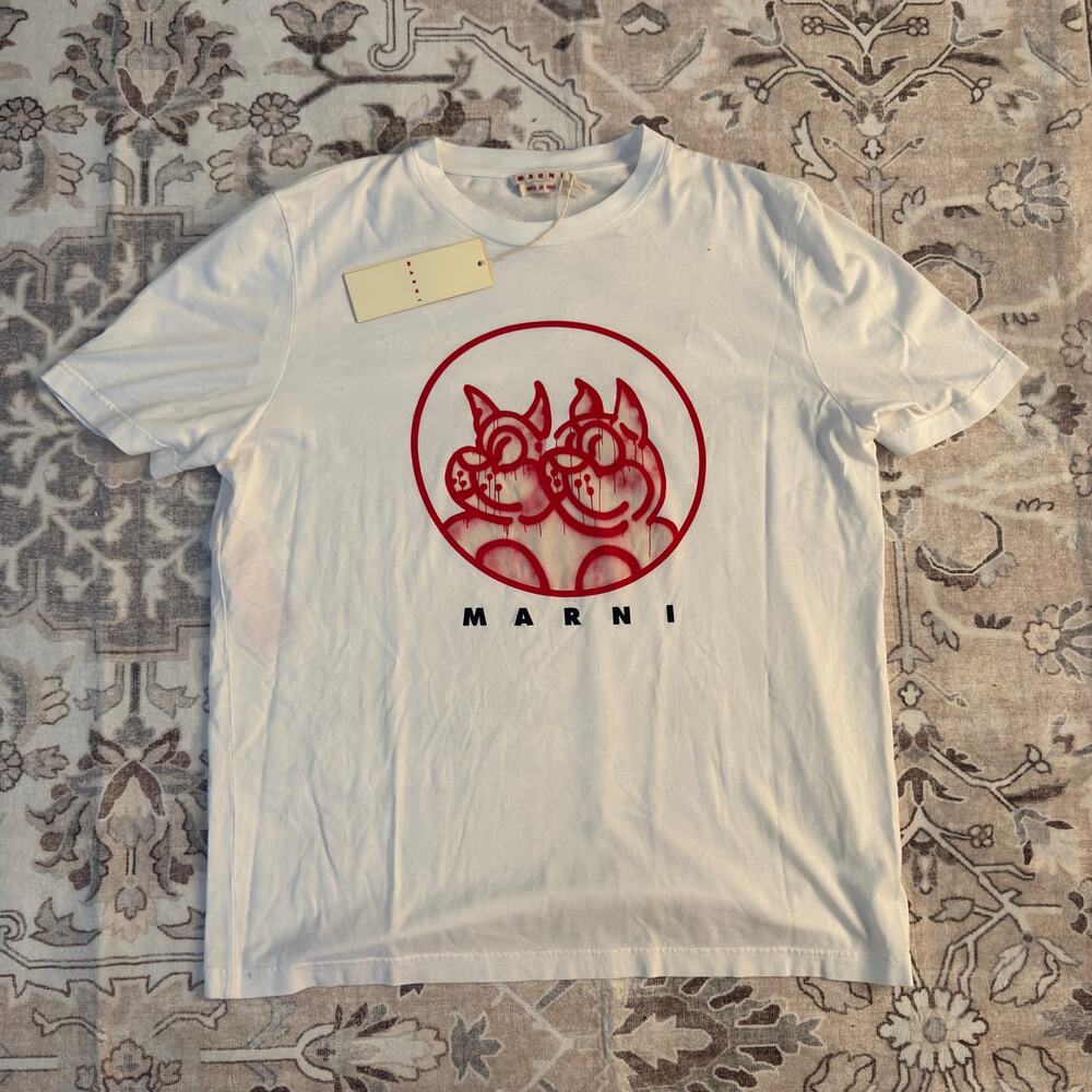 eBay: Marni x Slawn Printed Cotton T-Shirt Lily White Red Graphic Logo IT 54 NWT